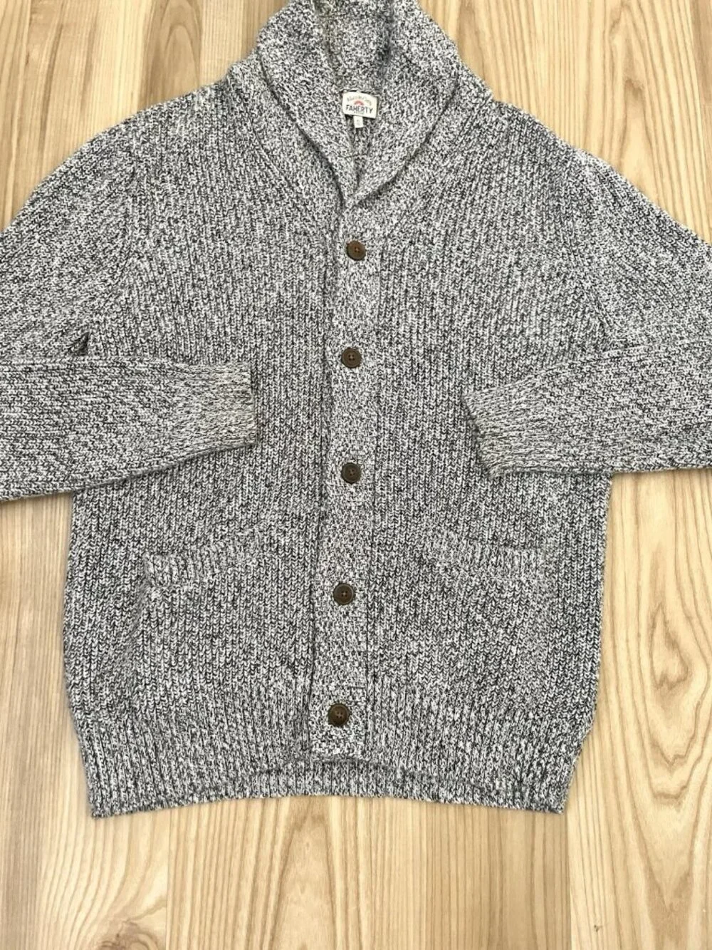 FAHERTY Cotton Cashmere Shawl Collar Cardigan Sweater Gray Marled Mens size XL